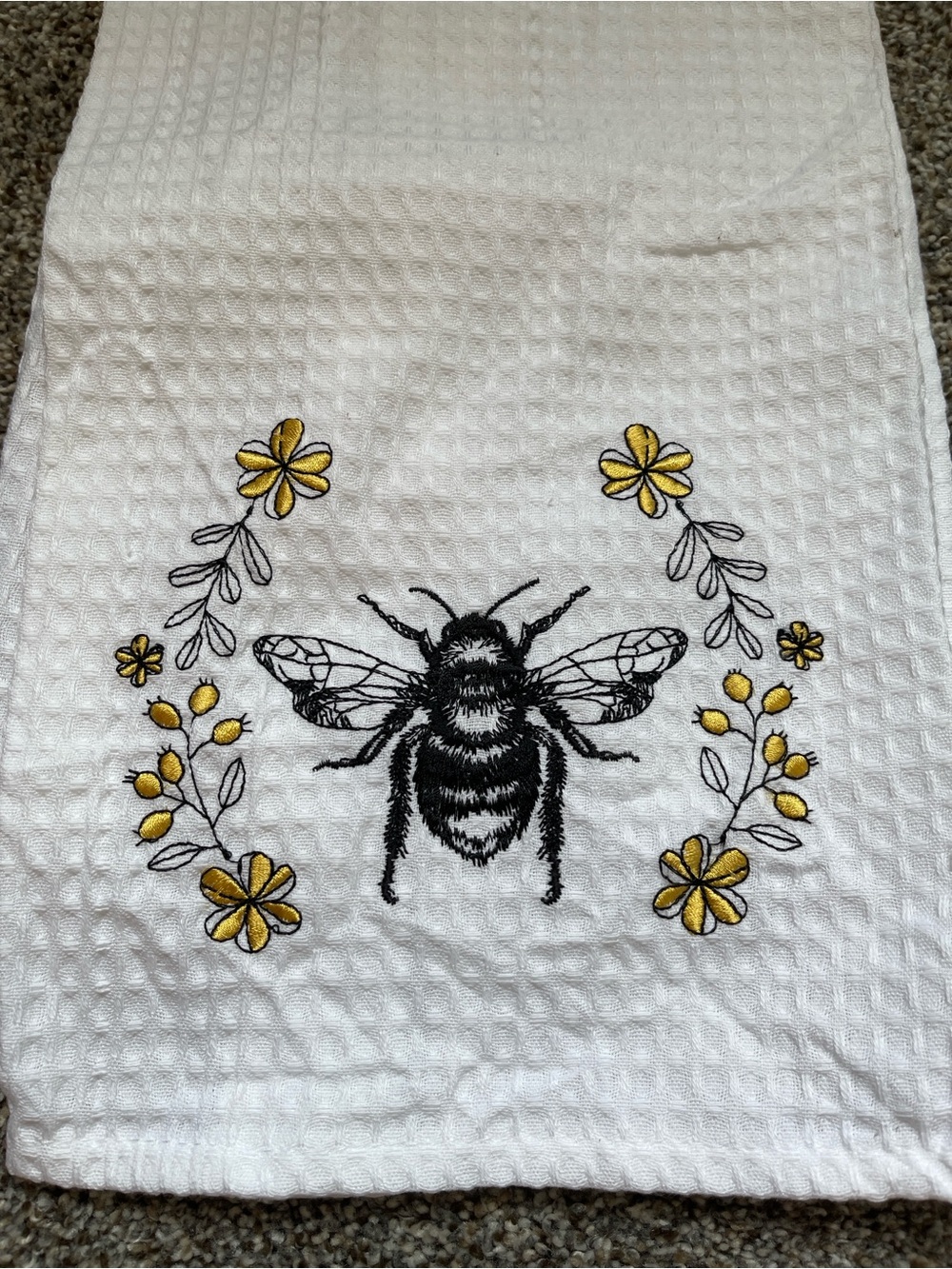*NEW* Embroidered Bee Waffle Weave Kitchen Towel